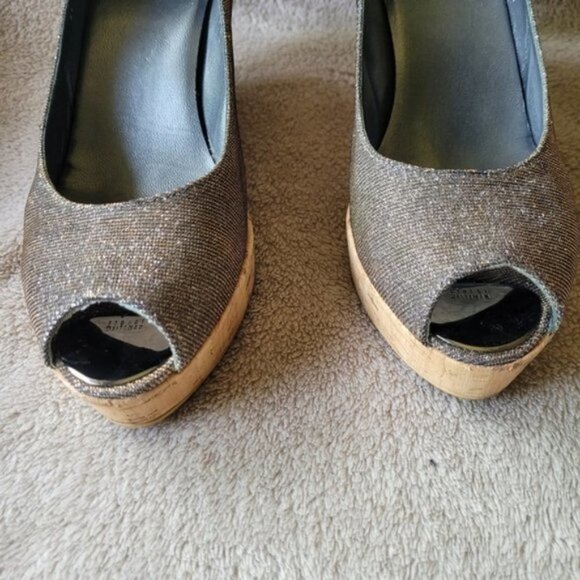 Stuart Weitzman Anna open toe cork wedges Pryrite Nocturn size 9​ - Picture 6 of 13